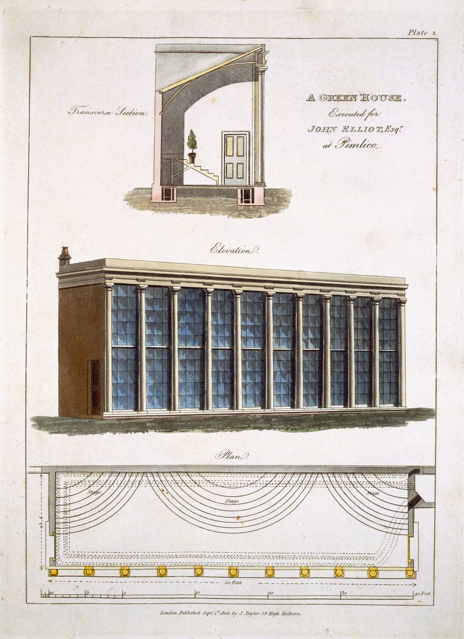 Et drivhus til John Elliott i Pimlico, London, 1806 af English School