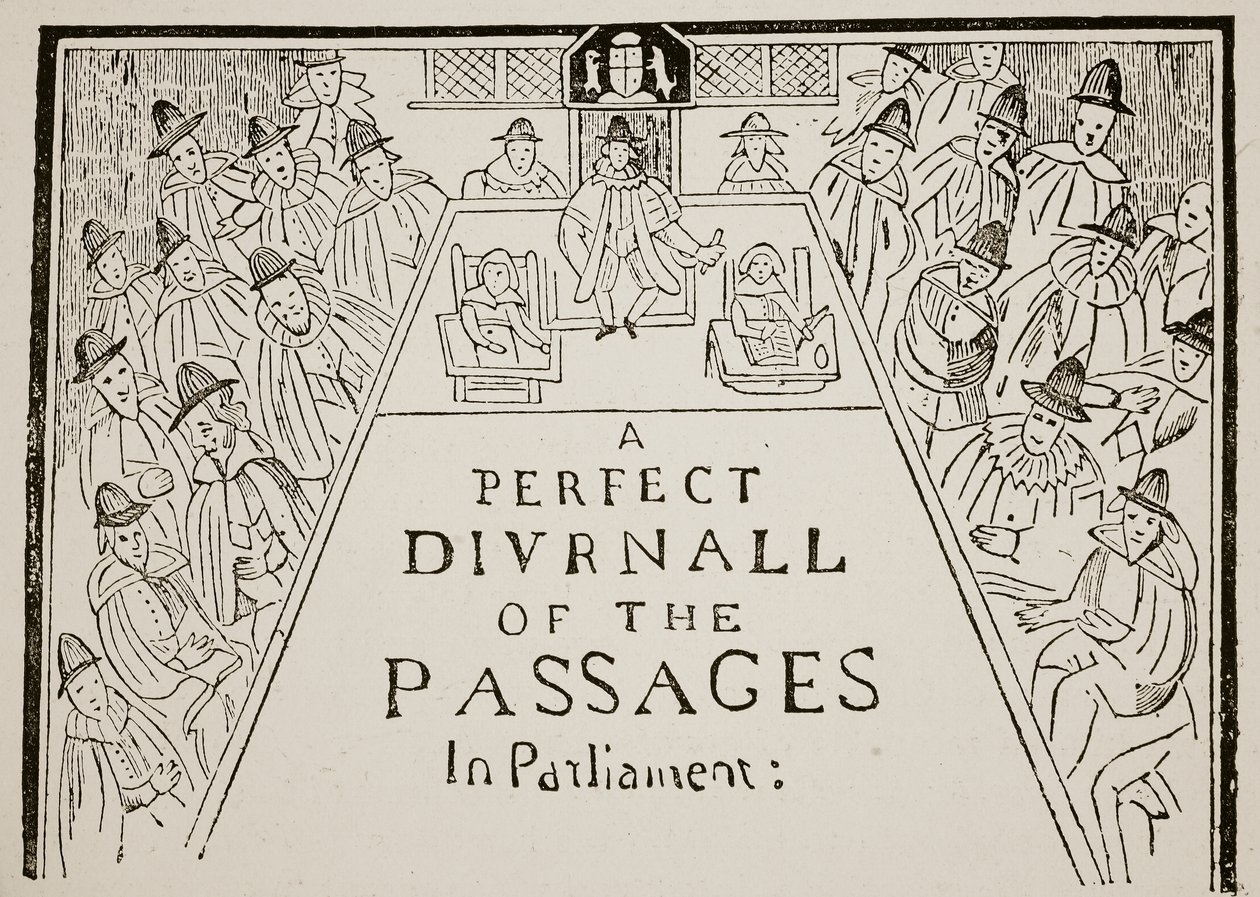 En avisoverskrift, syttende århundrede, illustration fra Hutchinsons Story of the British Nation, ca. 1923 af English School