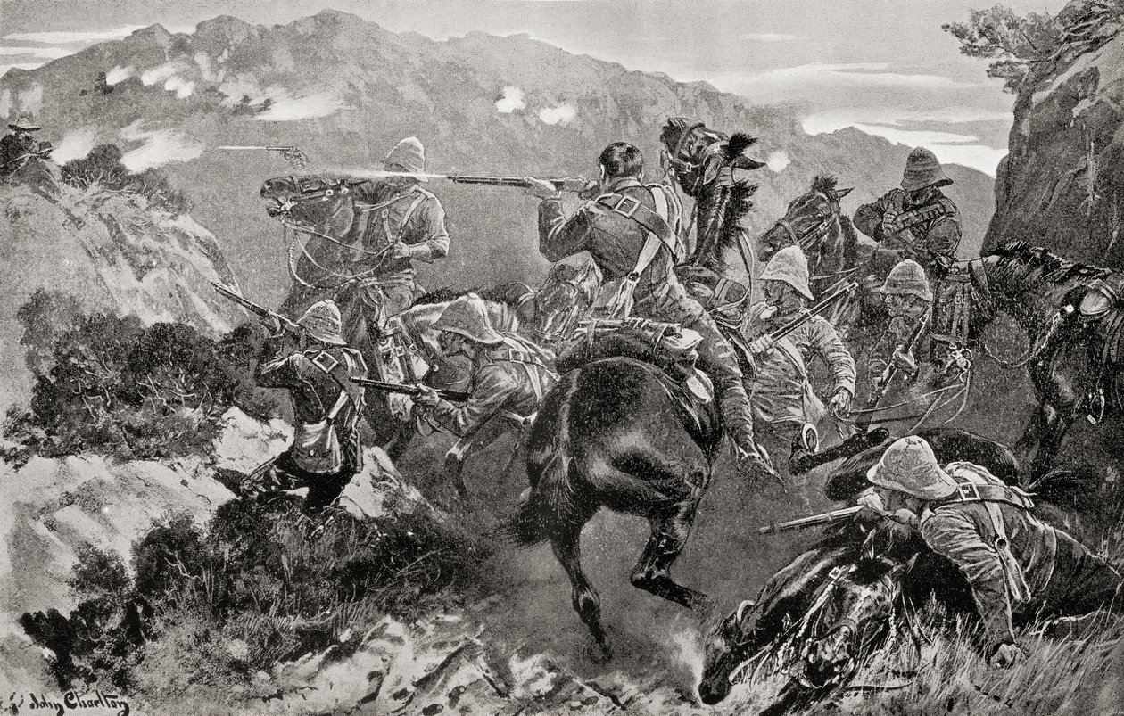 En markering af 13. husarer overraskede nær Tugela-floden, Hussar Hill, KwaZulu-Natal-provinsen under den anden boerkrig, fra 