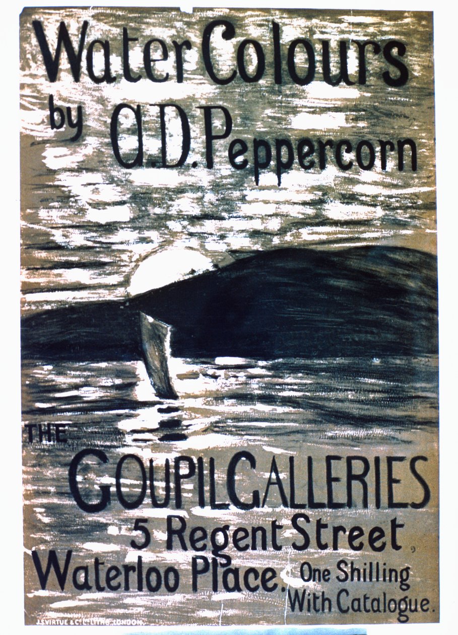 En plakat, der annoncerer A.D. Pepercorns Watercolor show på Goupil Galleries af English School