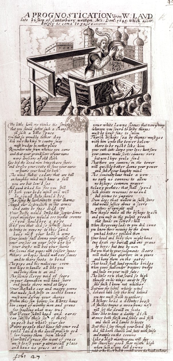 En prognose om W. Laud afdøde biskop af Canterbury skrevet Ano Dom, 1641, som følgelig er sket, 1645 af English School