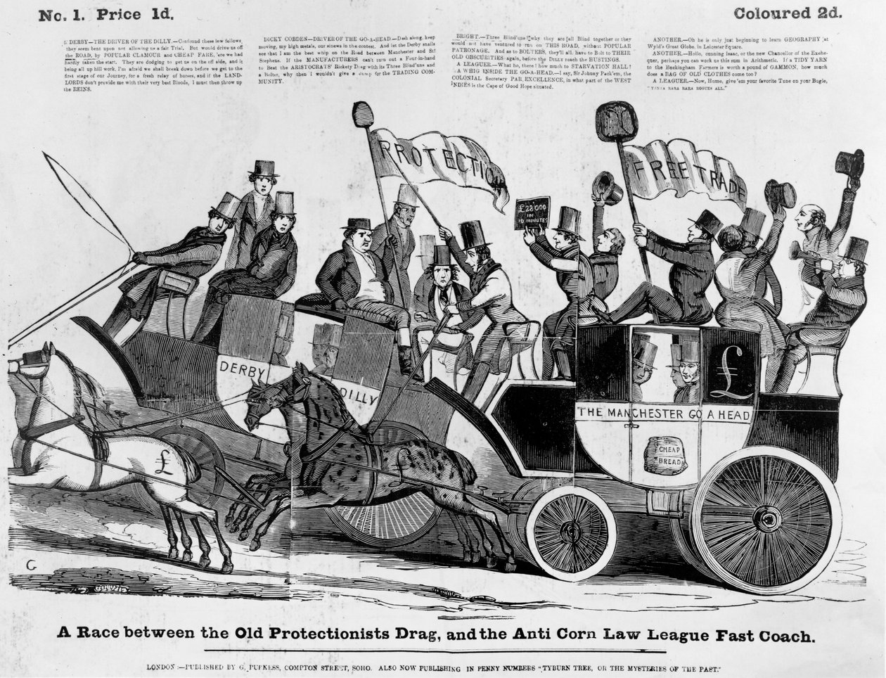 Et kapløb mellem Old Protectionist Drag og Anti Corn Law League Fast Coach af English School