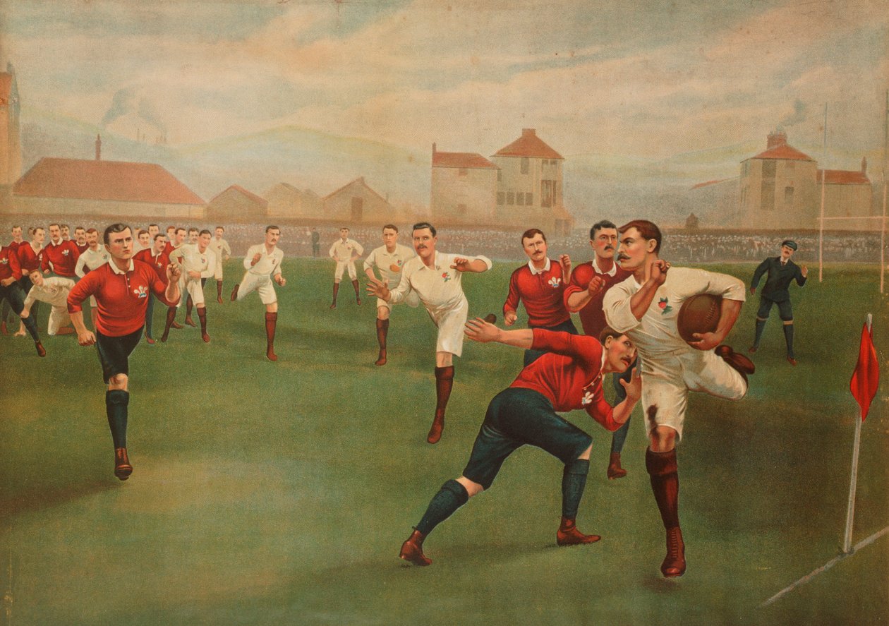 Et sjældent tryk af England v. Wales. 5. januar 1895 i Swansea af English School