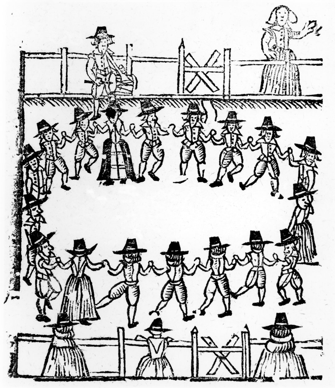 En runddans, en illustration fra A Book of Roxburghe Ballads af English School