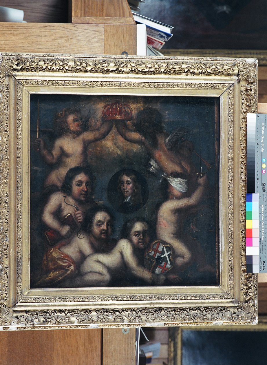 En satire over Richard Cromwell, der bliver tilbudt kronen, ca. 1659 (olie på panel) af English School