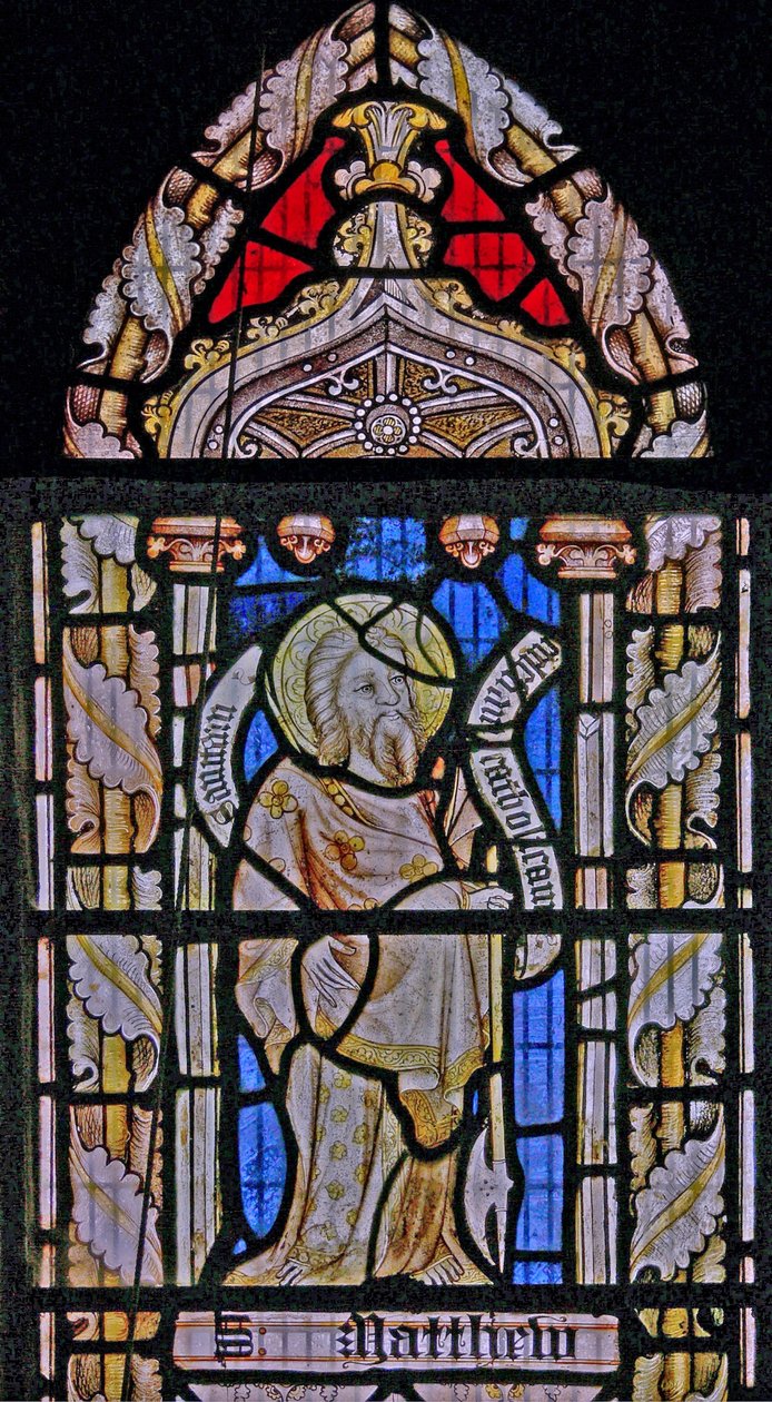 Et sydvindue forestillende St Matthew af English School