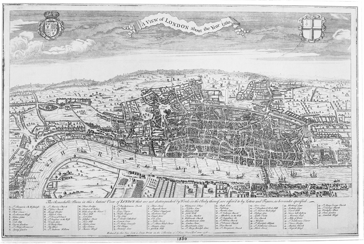 En udsigt over London omkring år 1560 (gravering) af English School