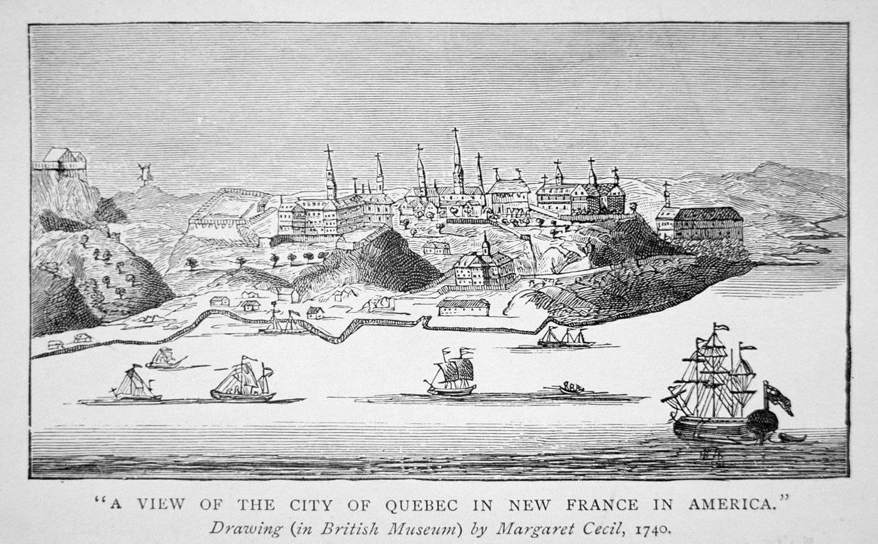 Udsigt over byen Quebec i New France i Amerika af English School