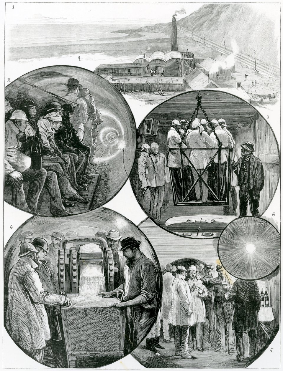 Et besøg i Kanaltunnelen, illustration fra The Graphic 4. marts, 1882 af English School