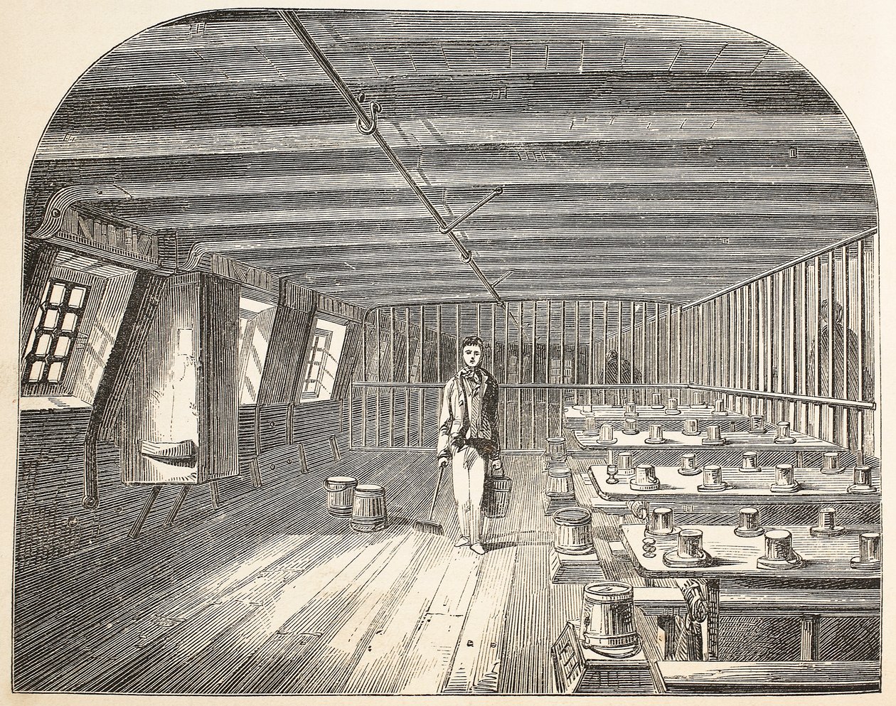 En afdeling om bord på Defense Hulk sørgede for, at de dømte vendte tilbage til middag, illustration fra The Criminal Prisons of London og Scenes from Prison Life af Henry Mayhew og John Binny, pub. 18 af English School