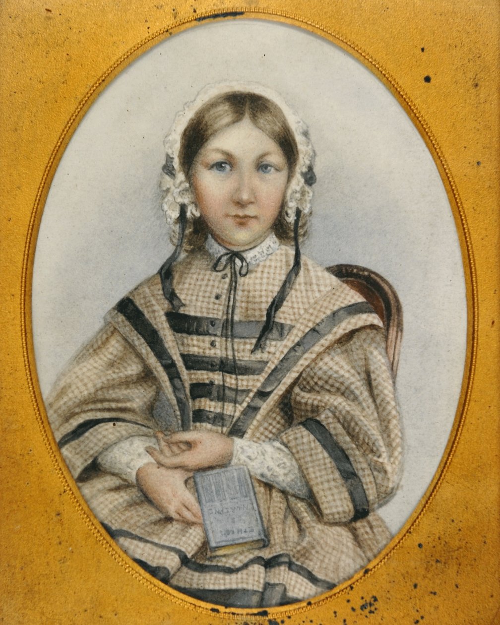 En ung Florence Nightingale i en oval ramme (miniature) af English School
