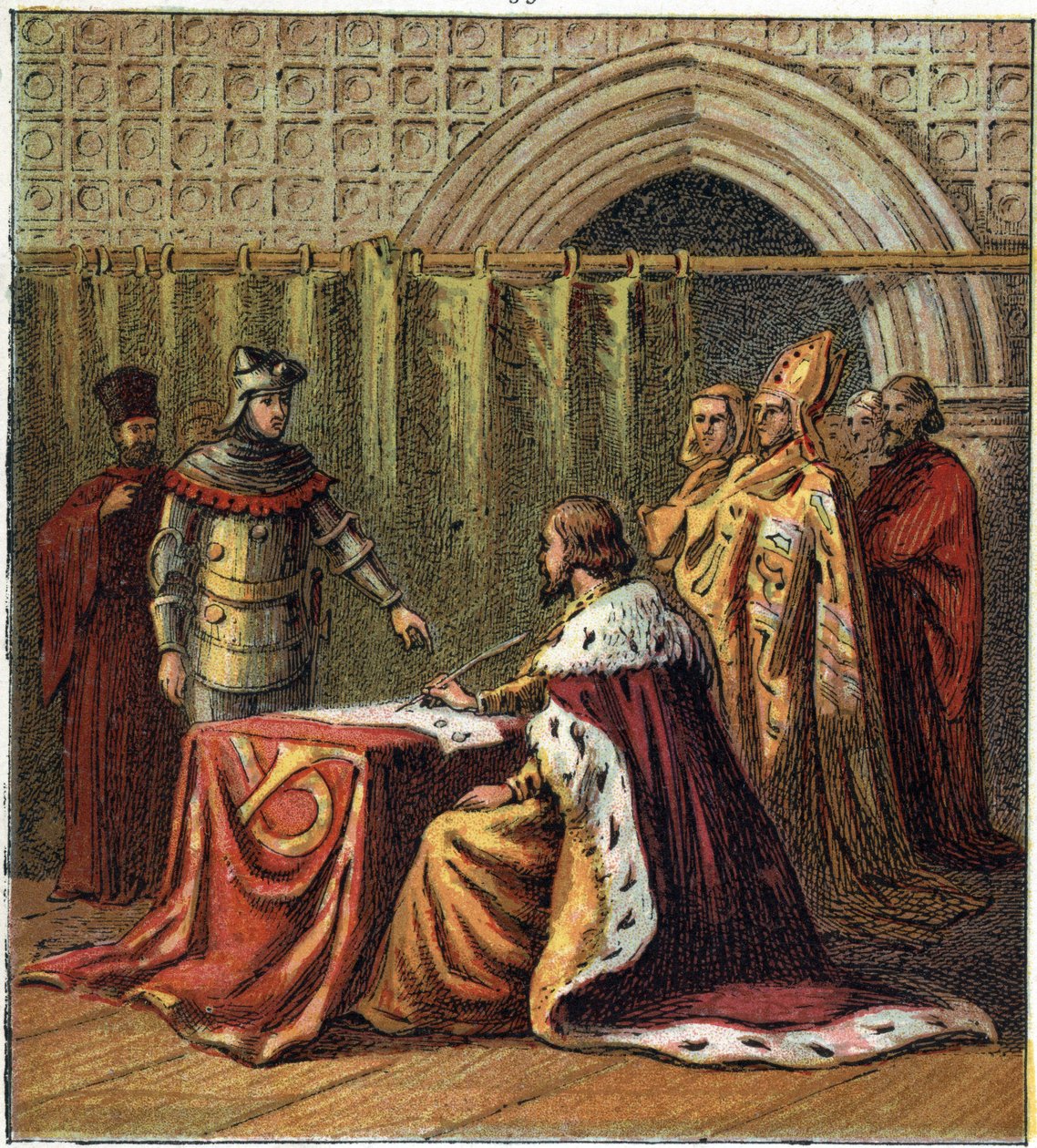 Abdikation af kong Richard II af England (1367-1400) i 1399 til fordel for hans fætter Henrik (Henry IV af England) af English School