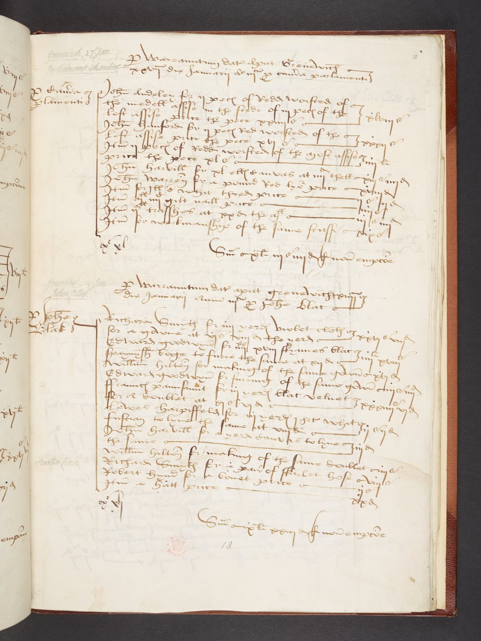 Regnskab for Andrew Windsor, vogteren af det store klædeskab, Egerton MS 3025 f.18r af English School