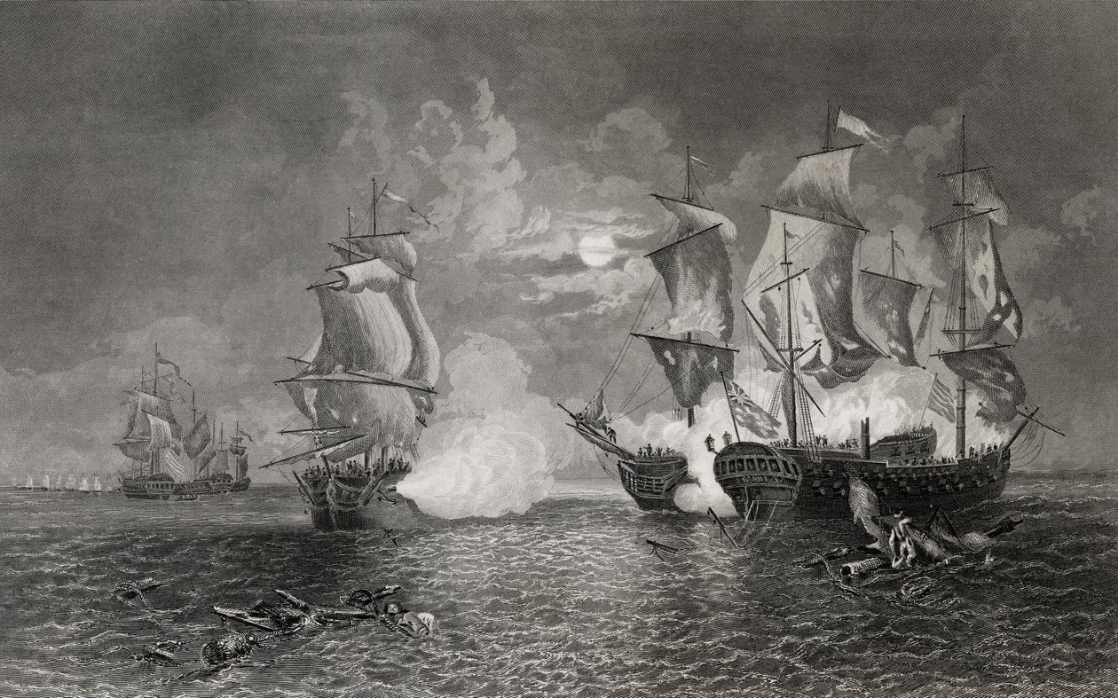 Handling mellem Bonhomme Richard og Serapis, 23. september 1779 (gravering) af English School