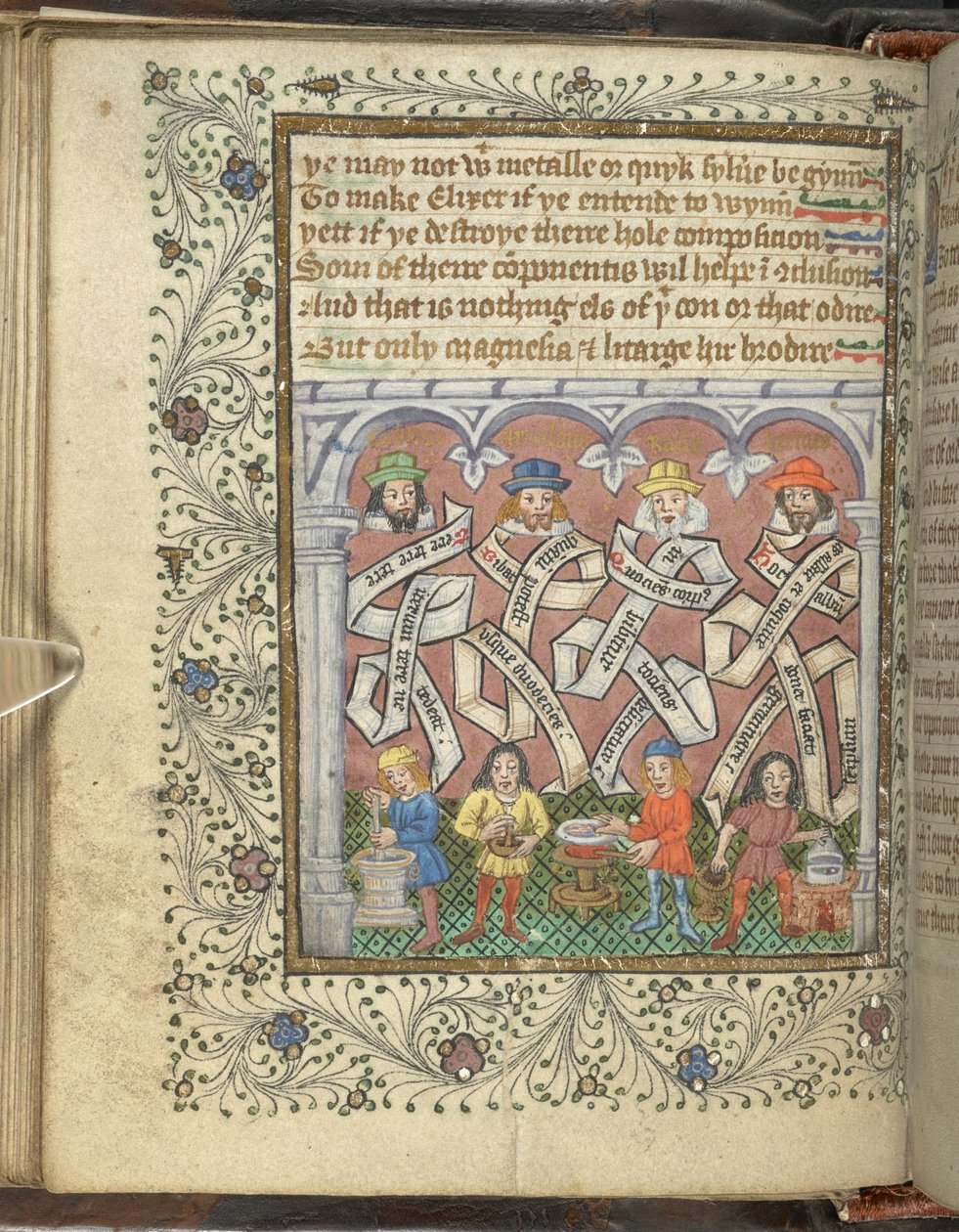 Tilføj 10302 fol.32v Alkymisterne Geber (800 eller 900 e.Kr.), Arnold af Villanova, Rhasis og Hermes Trismegistus, fra 
