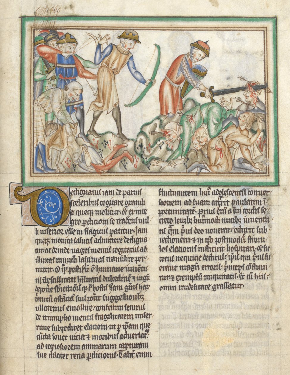 Tilføj 35166 f.35 Mennesker bliver dræbt, bibelske scener fra Johannes-apokalypsen, apokalypse på latin med kommentarer (blæk og farve på pergament) af English School