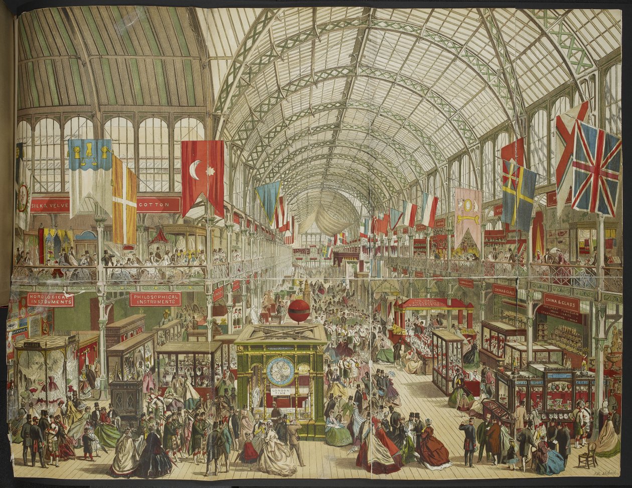 Tilføje. 35255 Den store udstilling i Crystal Palace, der viser forskellige nationers flag af English School