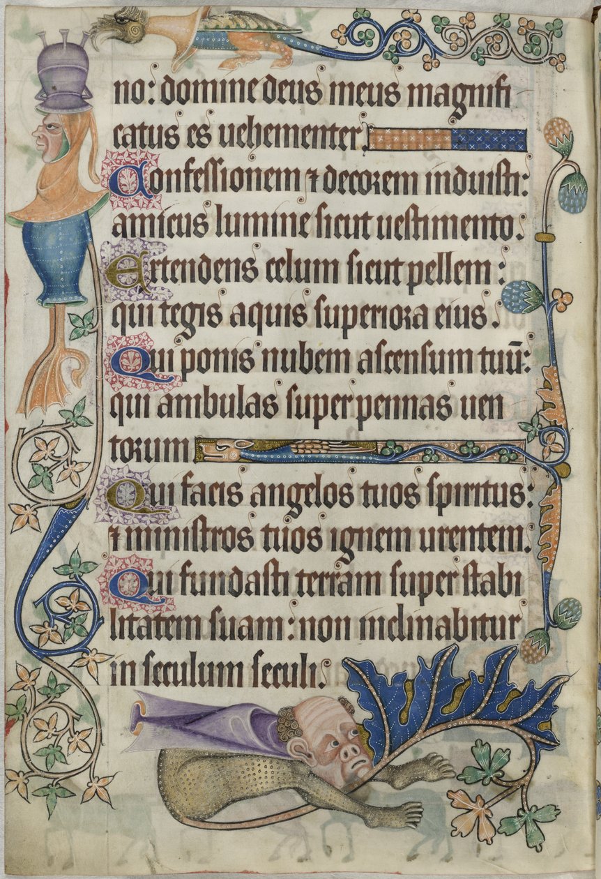 Tilføje. 42130, f.182v Salme 103, med grotesker, fra 