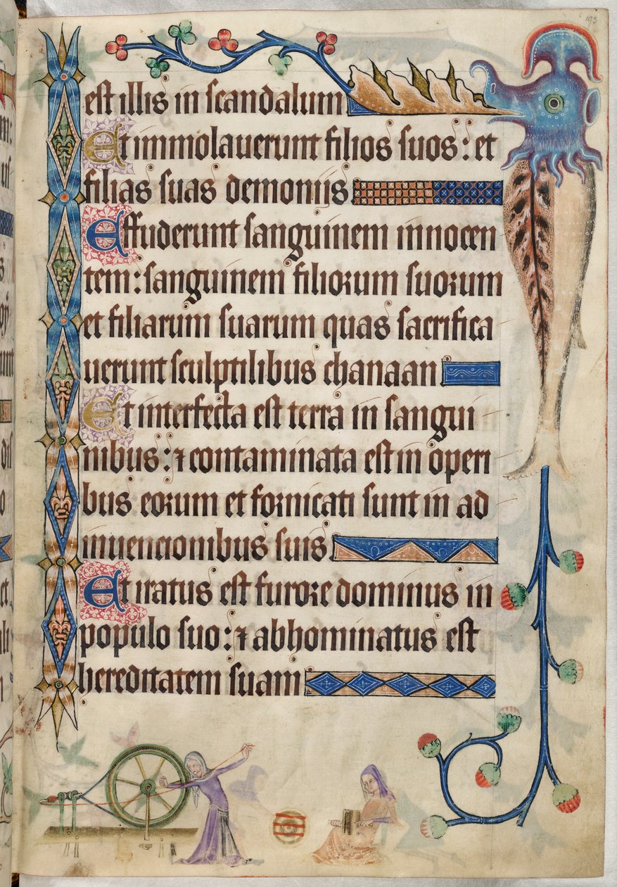 Tilføje. 42130, f.193, Salme 105, Kvinder, der spinder og karter uld, fra 