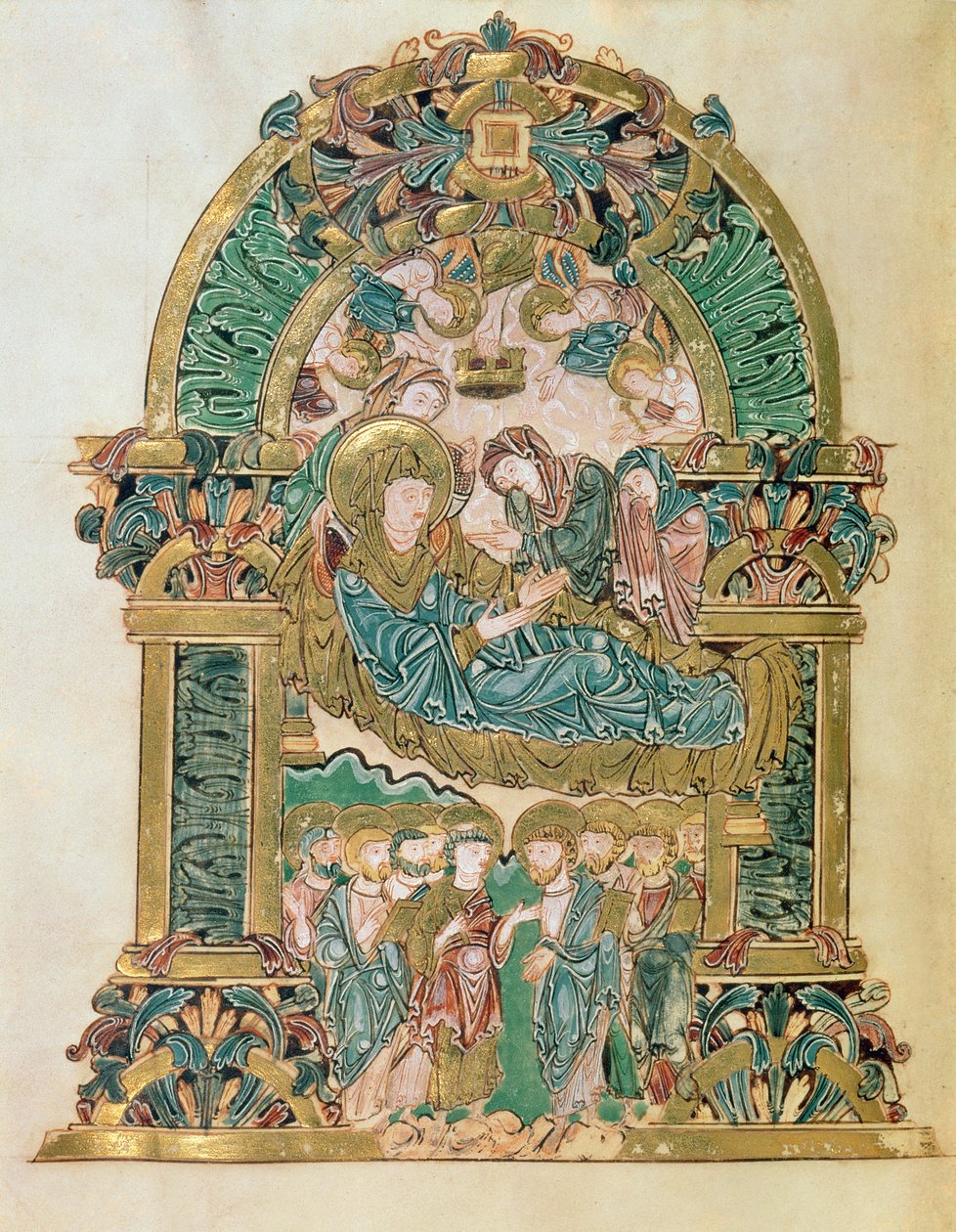 Tilføj 49598 f.102v Assumption of the Virgin, fra Benedictional of St. Aethelwold, Winchester, c.980 (vellum) af English School