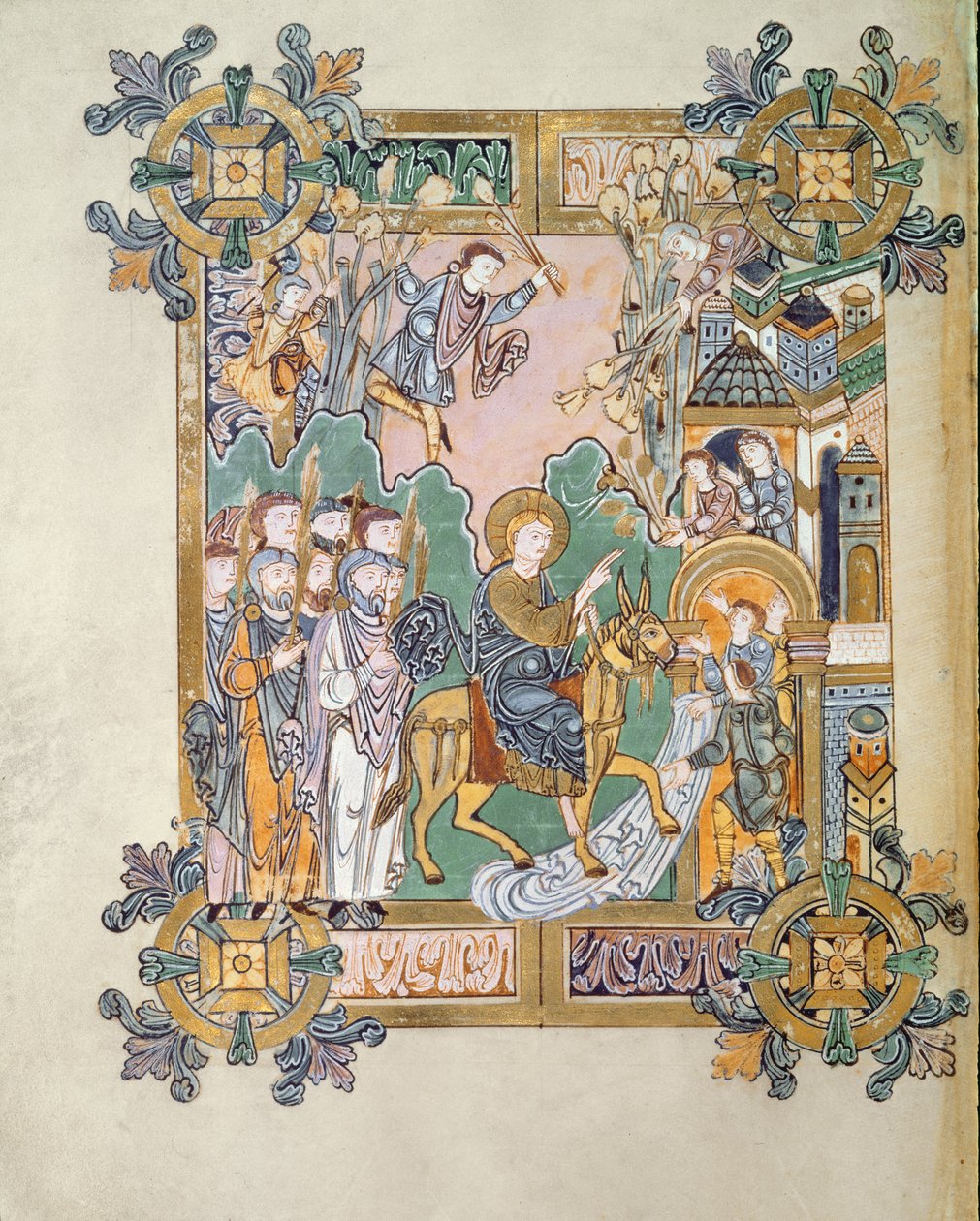Tilføj 49598 f.45v Entry in Jerusalem, fra Benedictional of St. Aethelwold, Winchester, c.980 (vellum) af English School