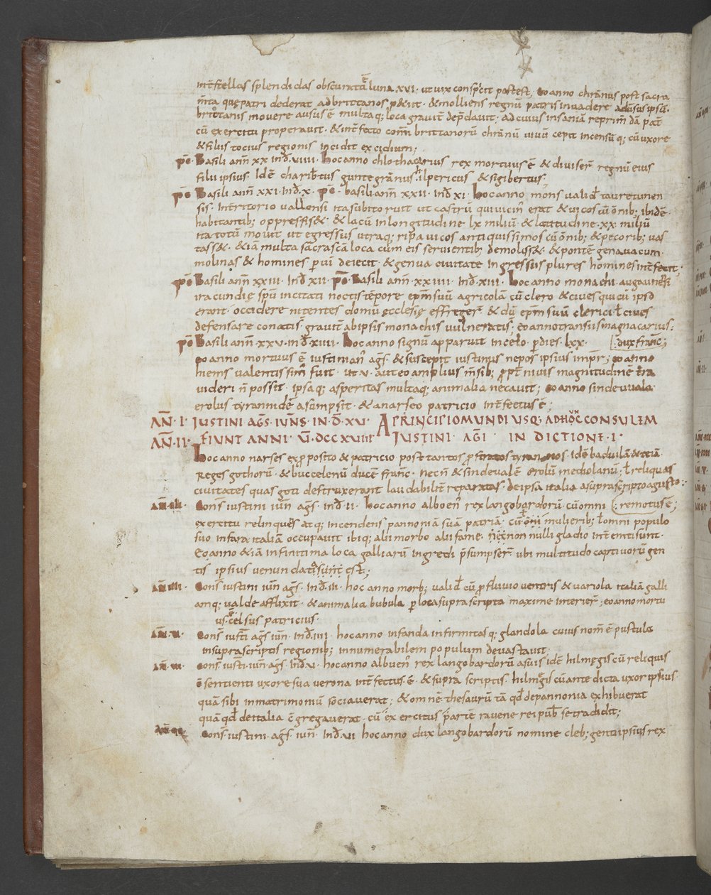 Tilføj MS 16974 f.112v Eusebius af Cæsarea, Chronicon, med tilføjelser fra Sankt Hieronymus, Prosper fra Aquitaine, Marius fra Avenches og en anonym forfatter (vellum) af English School
