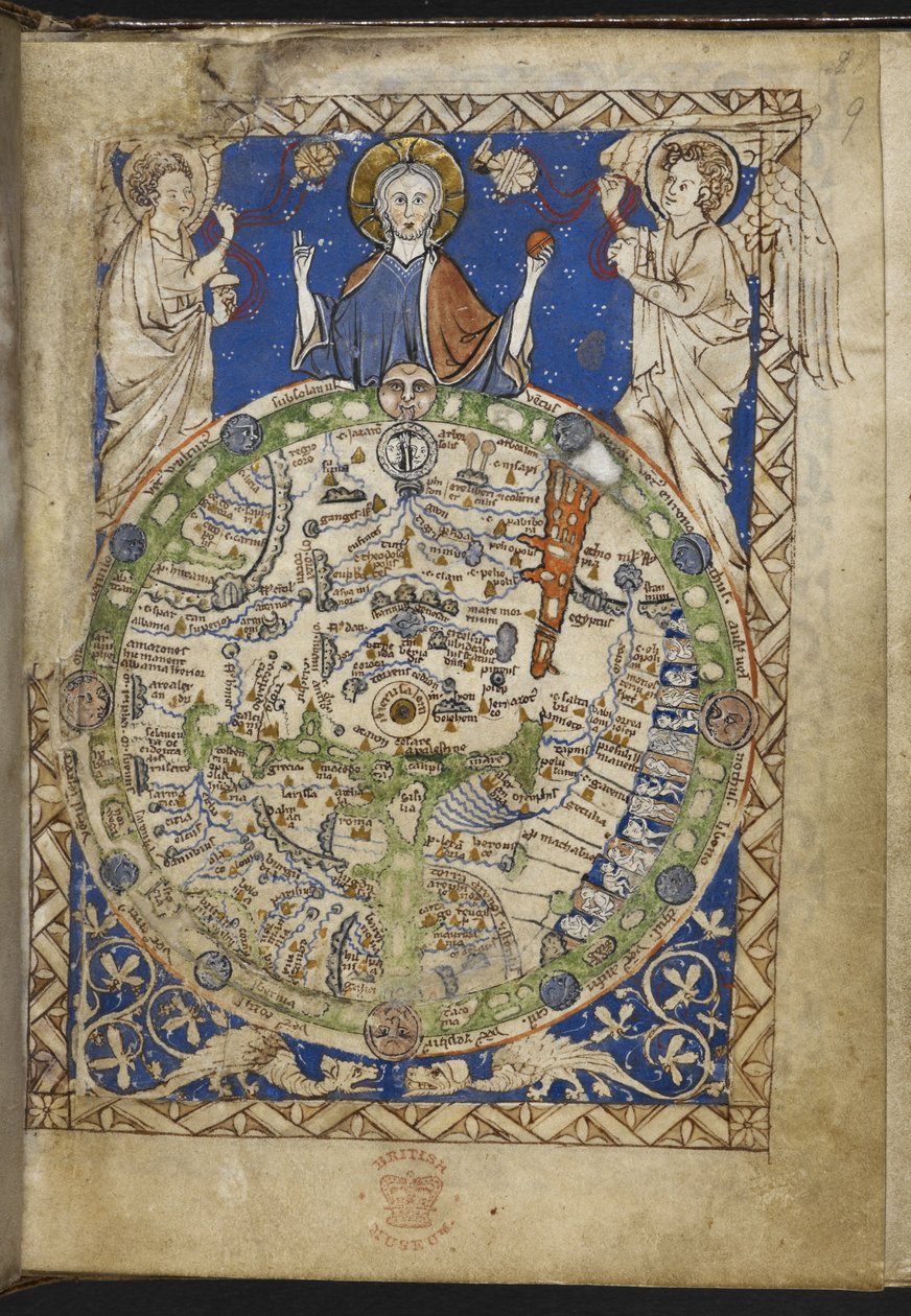 Tilføj MS 28681 f.9 Psalter, med yderligere salmer og bønner og et middelalderligt verdenskort (