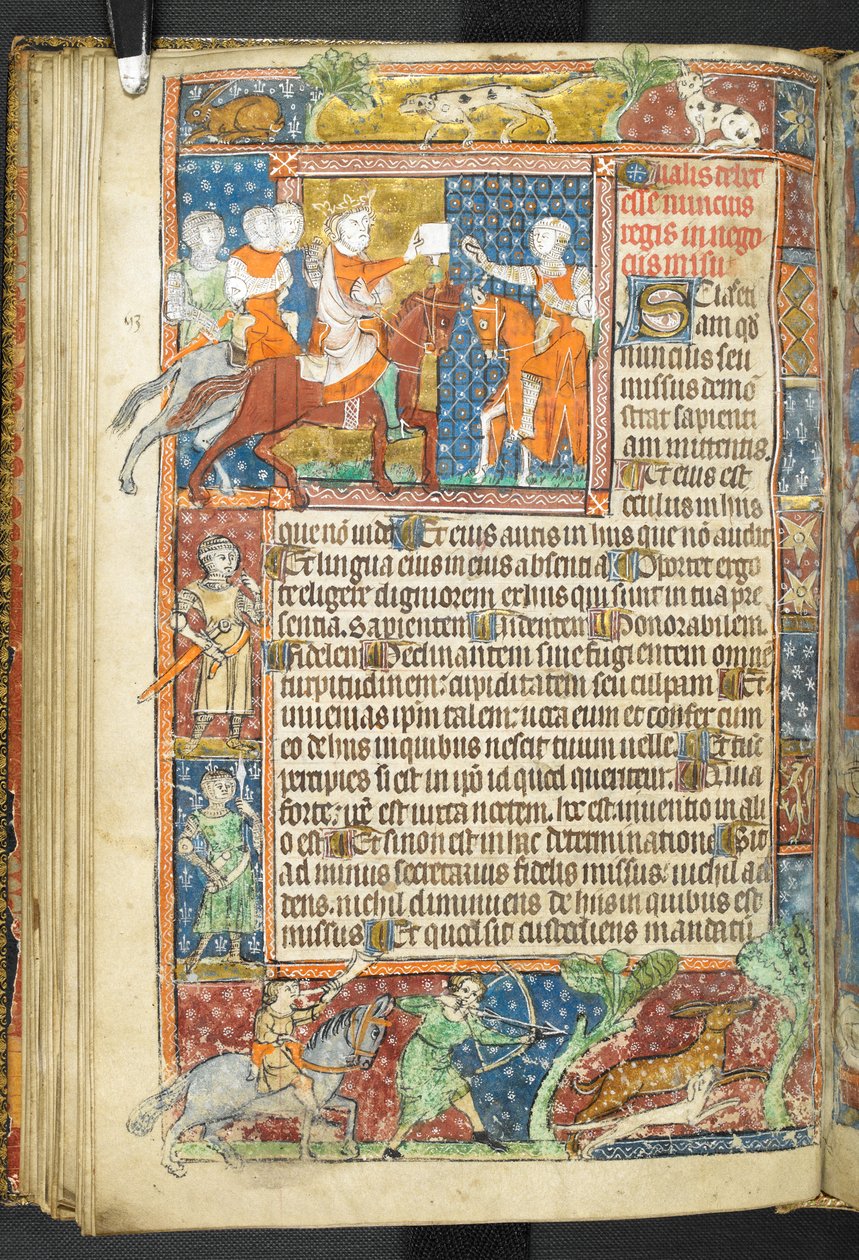 Tilføj MS 47680, f.40v, King (Alexander) og Aristoteles afleverer et brev til en budbringer fra Secretum Secretorum af English School