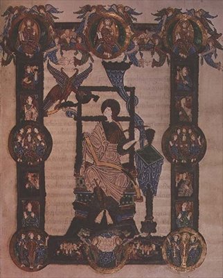Yderligere 34890, f.114v: Johannes Evangelisten, fra Grimbald-evangelierne, c.1020 (vellum) af English School