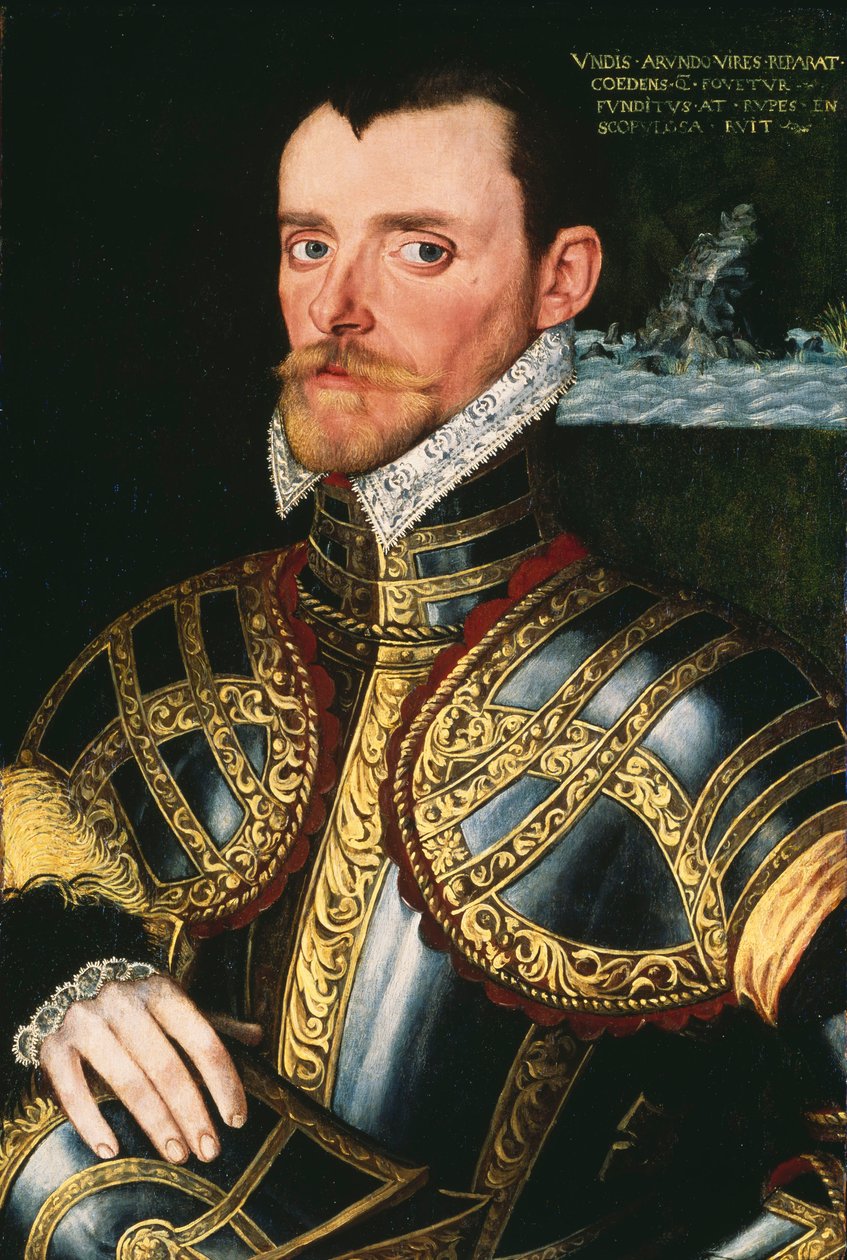 Admiral Sir Richard Hawkins (1532-1595), ca. 1590 (olie på panel) af English School
