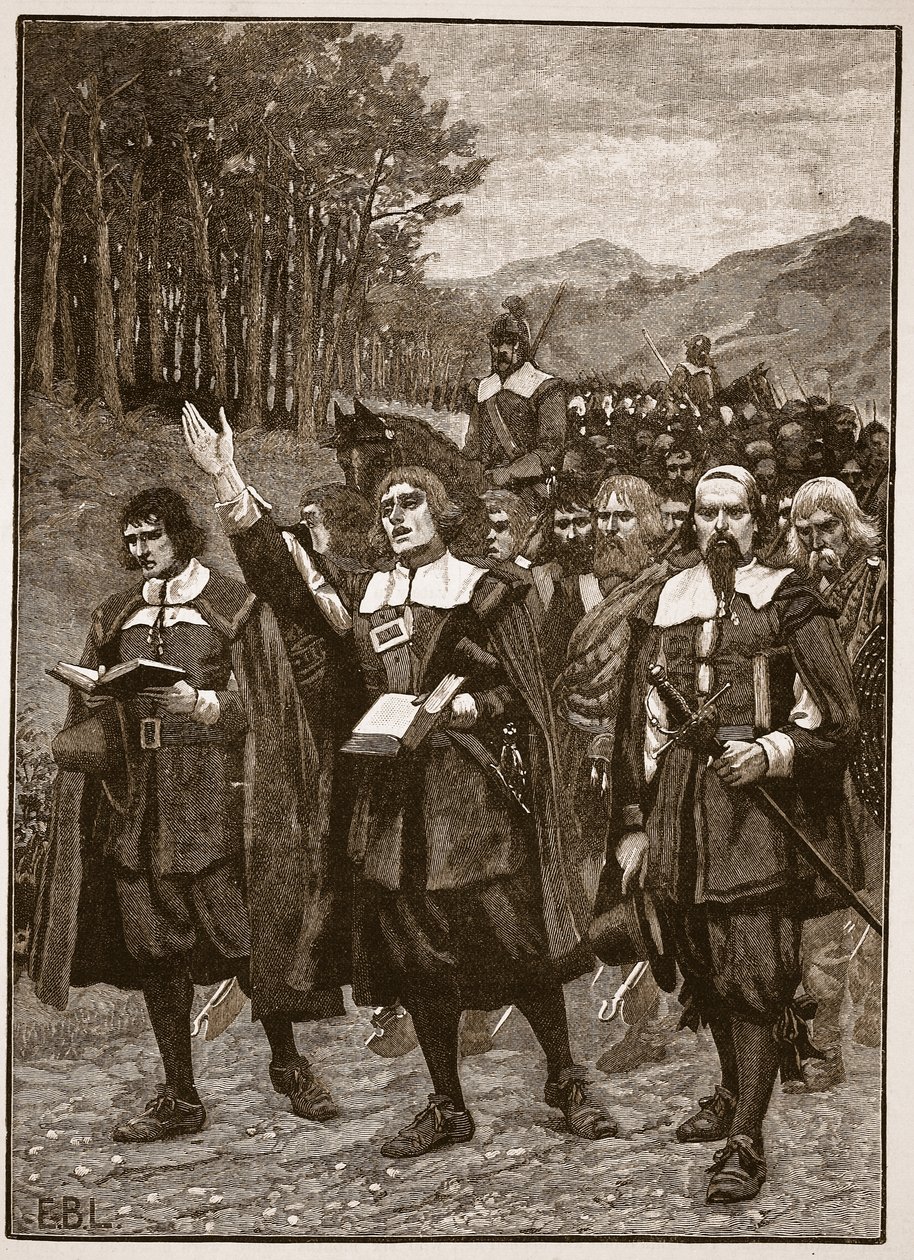 Advance of the Covenanters over grænsen til England, illustration fra Cassells Illustrated History of England (sepia foto) af English School