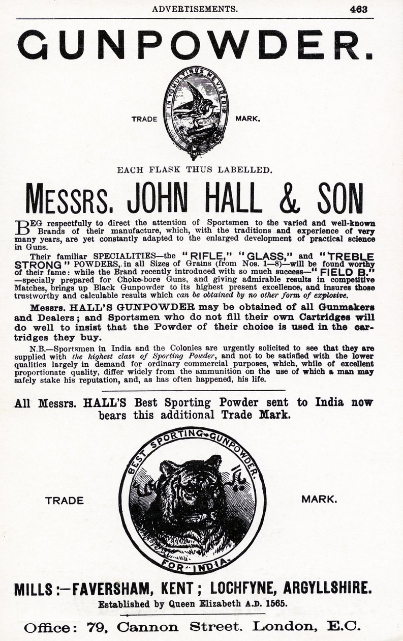 Annonce for Krudt af Mrs. John Hall & Son (litho) af English School