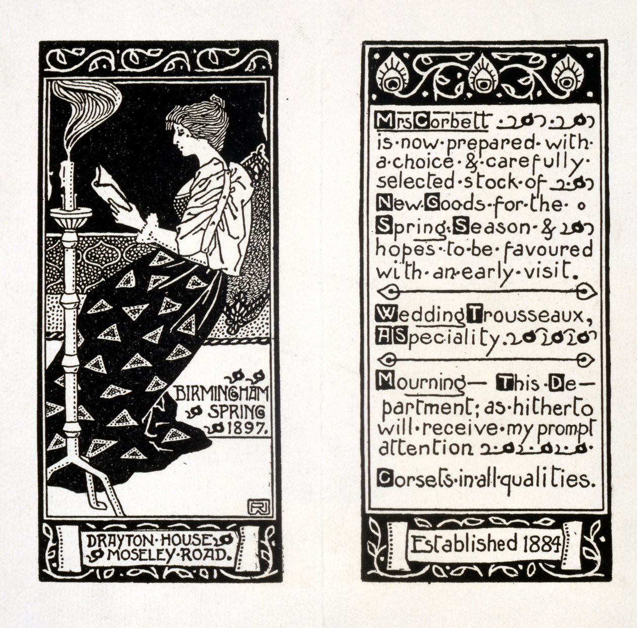 Annonce for fru Corbett i Drayton House, Birmingham, 1897 af English School