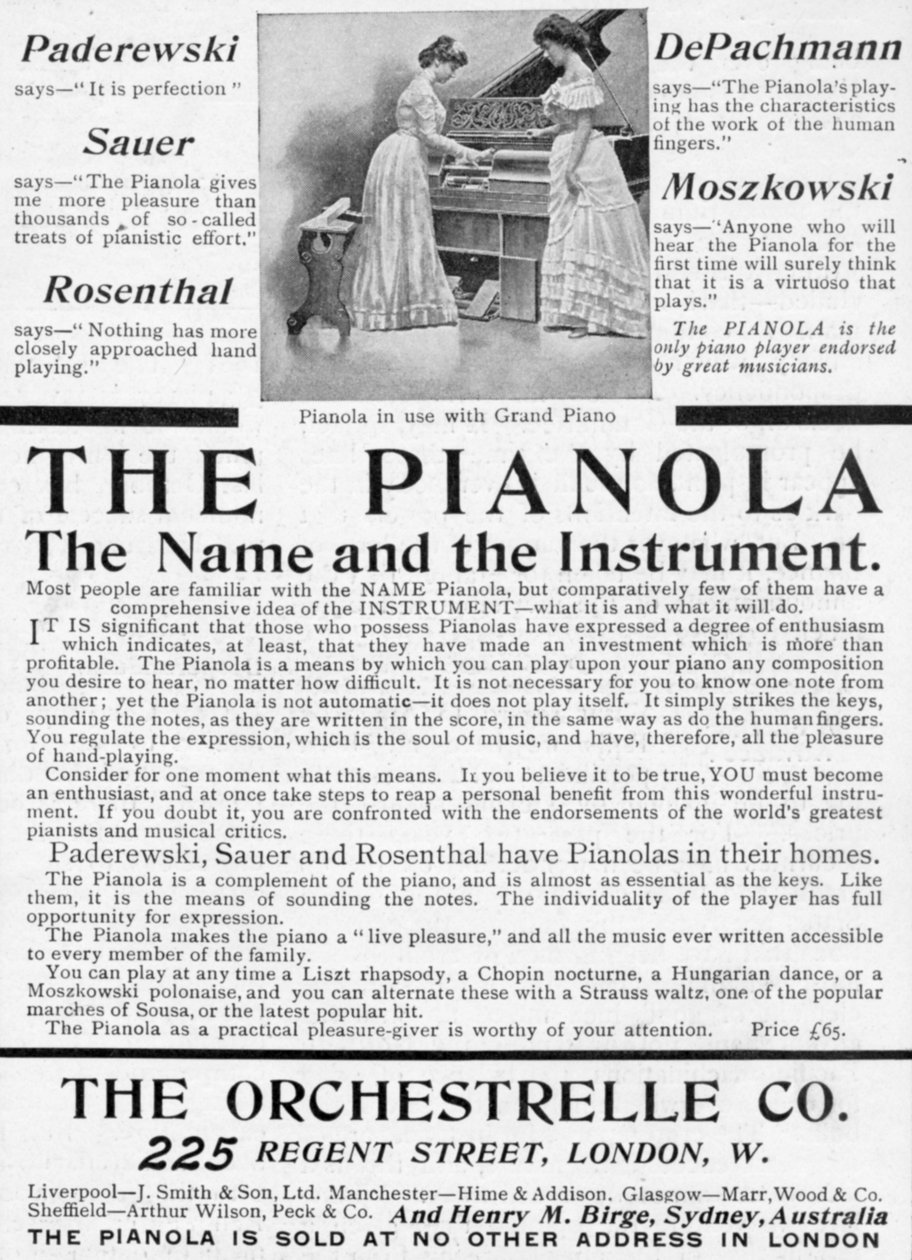 Annonce for The Pianola, fra Kongen, 1. juni 1901 (trykt papir) af English School