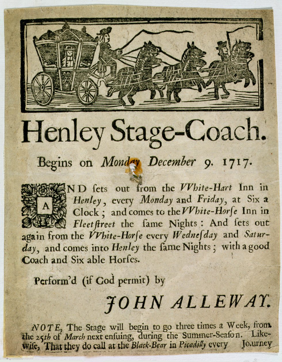 Annonce for Henley Stage Coach, 1717 af English School