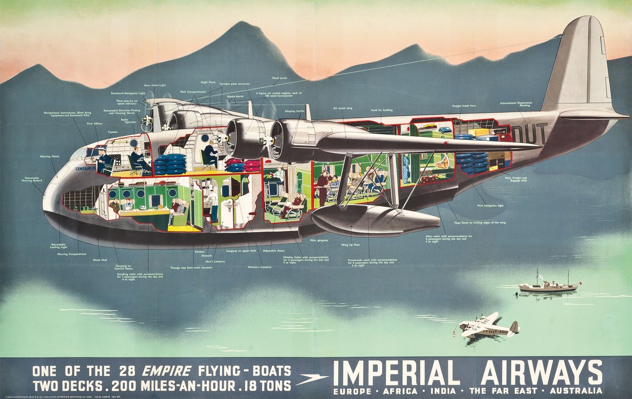 Advertising poster for the "Flying Boats" of Imperial Airways, 1937dani af English School