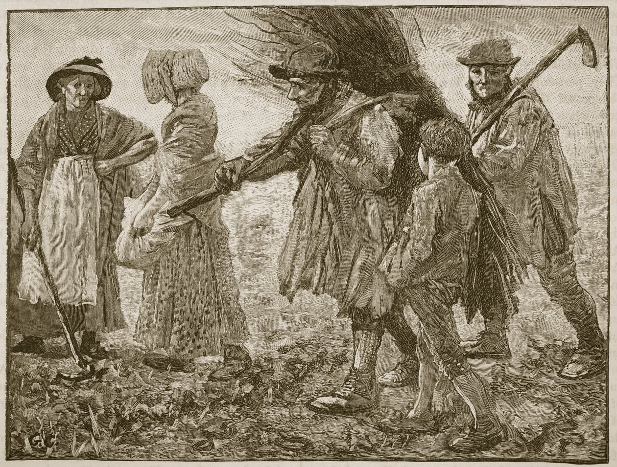 Landbrugsarbejdere på tidspunktet for det første reformparlament, illustration fra Cassells Illustrated History of England (sepiafoto) af English School