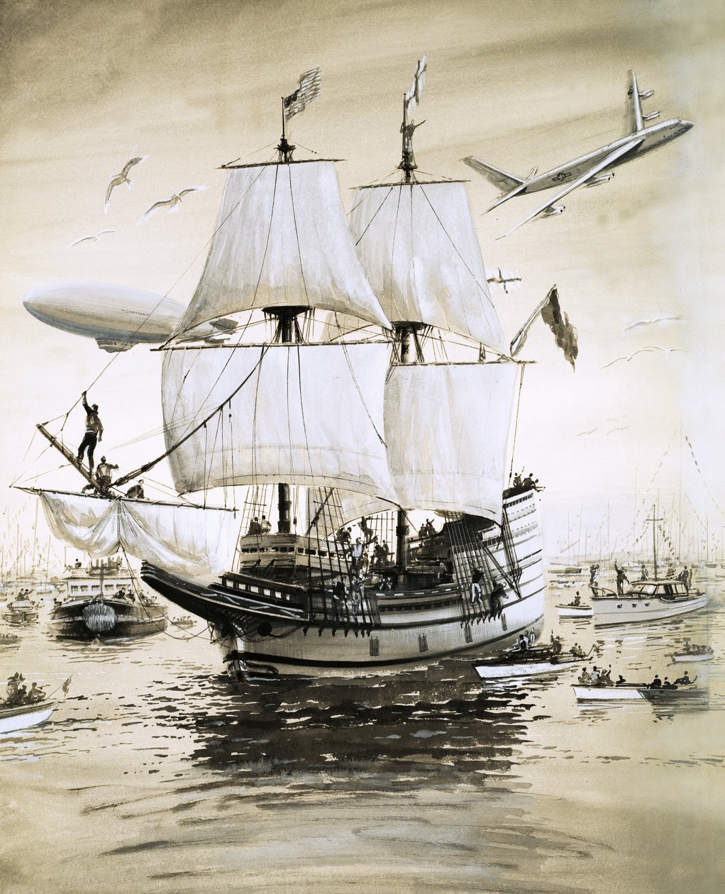 Alan Villiers genskaber pilgrimsfædrenes Mayflower og sejler over Atlanten af English School