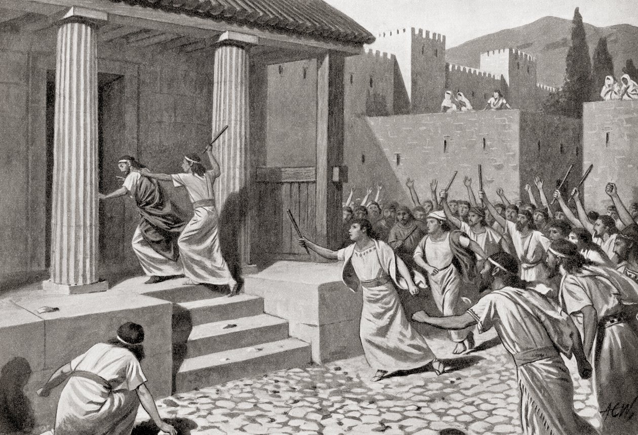 Alcander, en ung mand fra Sparta, der angriber Lycurgus, fra Hutchinson