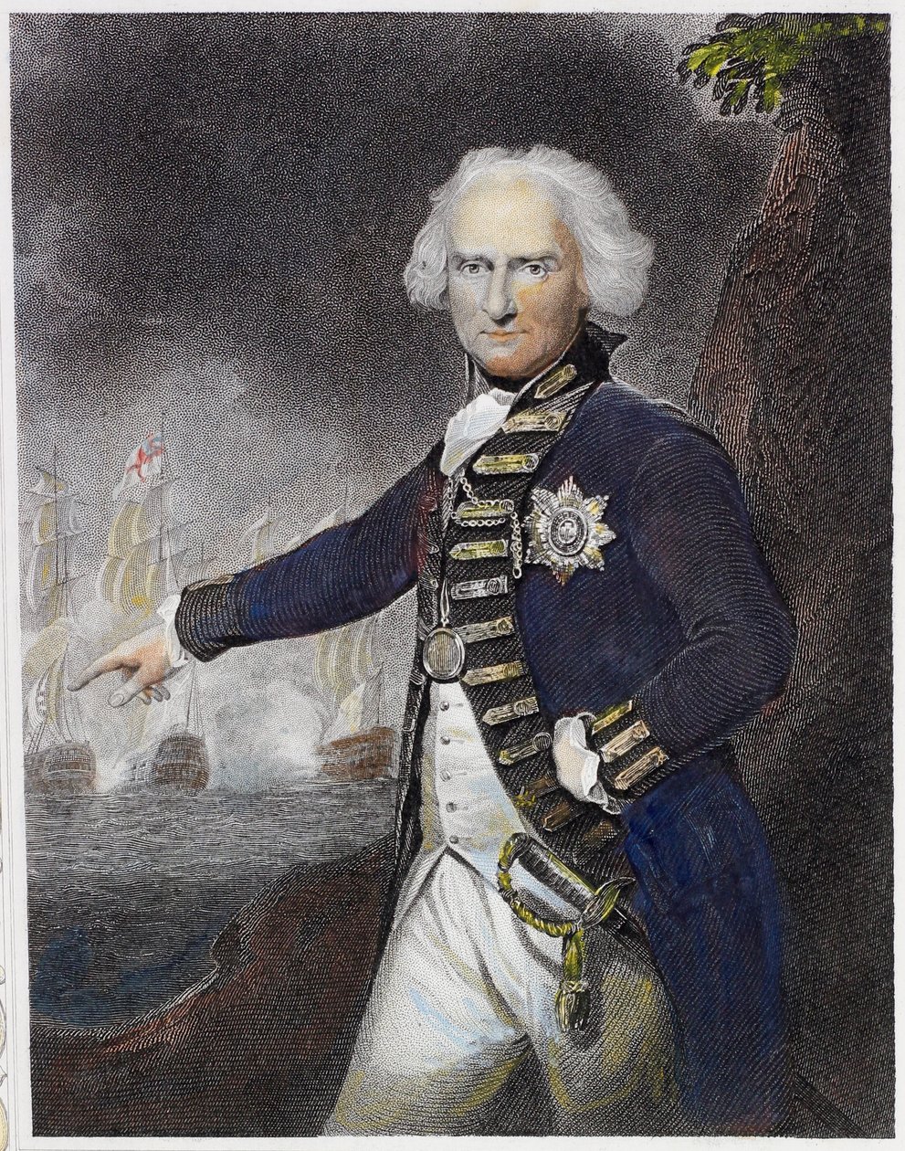 Alexander Hood, Viscount Bridport (farvet gravering) af English School