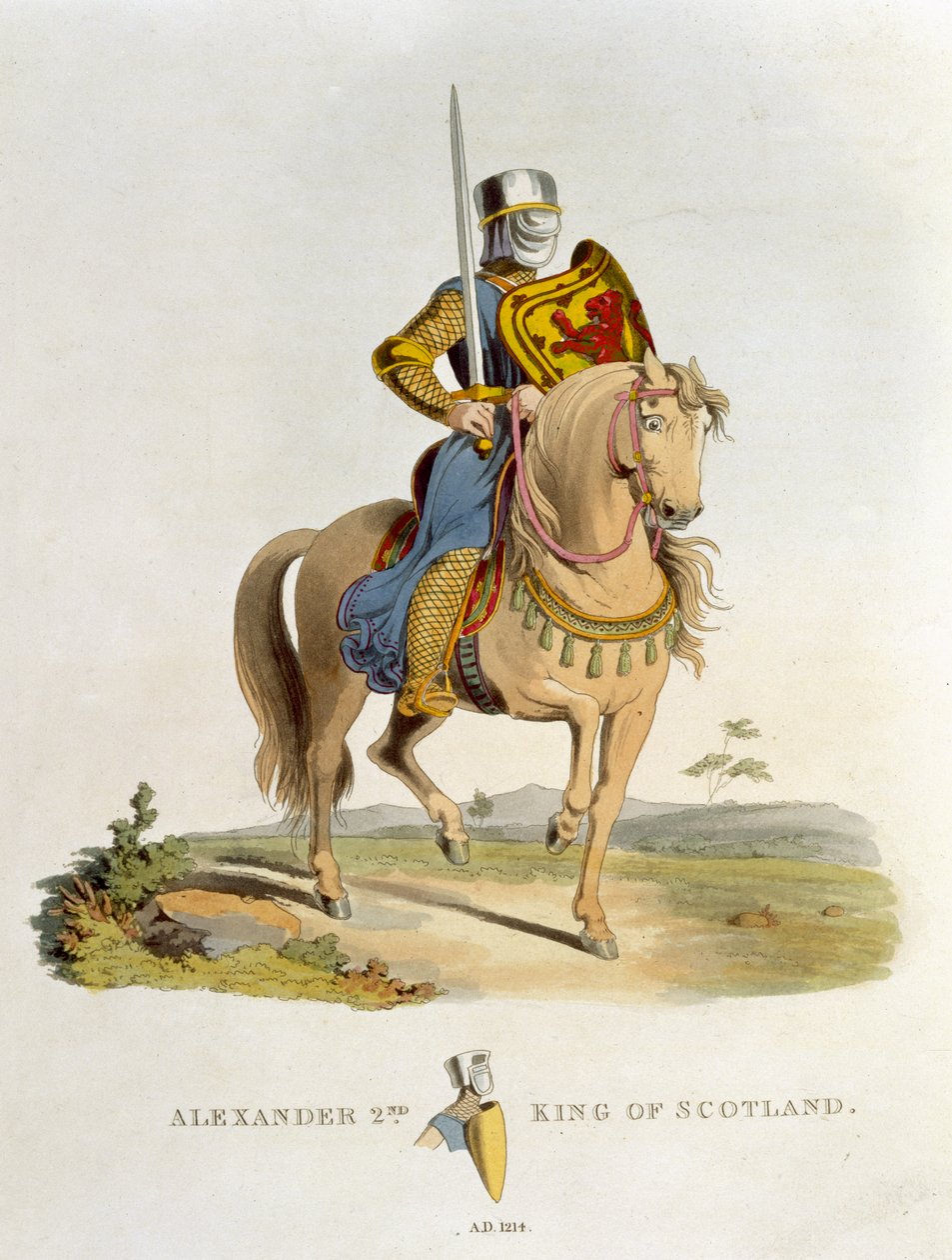 Alexander II, konge af Skotland (1198-1249) 1214, fra Ancient Armor af Samuel Rush Meyrick, 1824 af English School