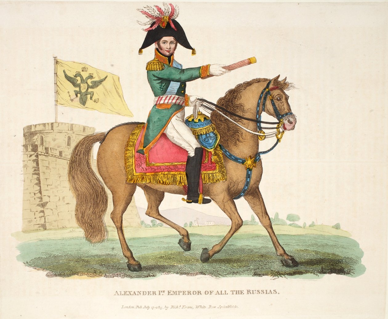 Alexander I, Kejser af alle Rusland, pub. af Richard Evans, graveret af Romney, illustration fra An Historical Account of the Battle of Waterloo af William Mudford, 1816 af English School