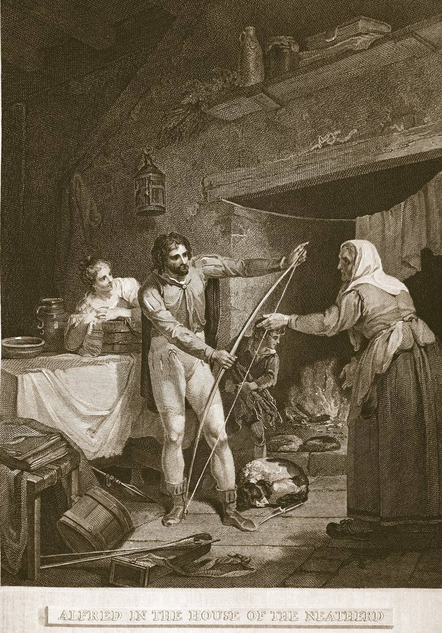 Alfred in the House of the Neatherd, illustration fra David Humes The History of England, pub. af R. Bowyer, London, 1812 af English School