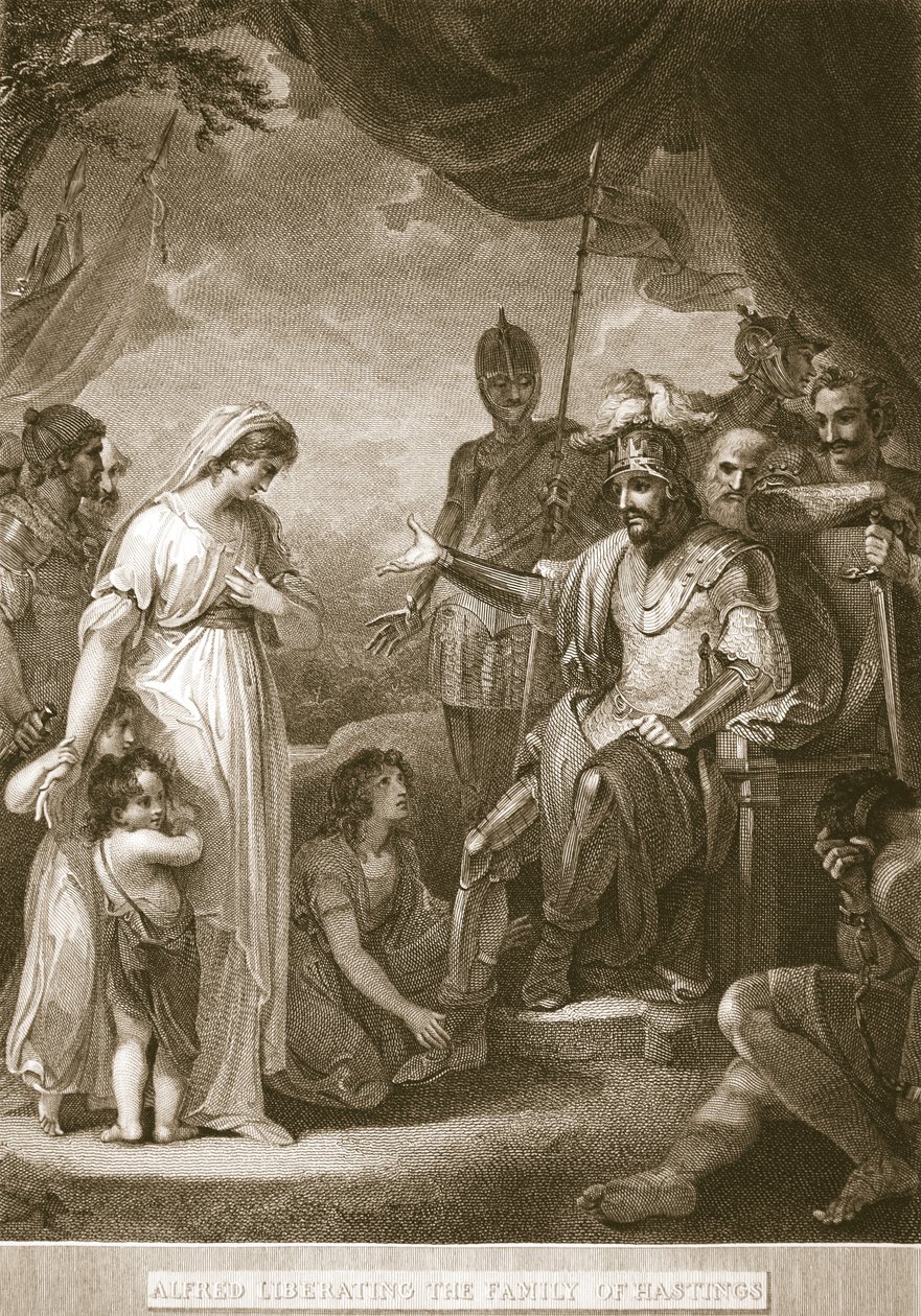Alfred befrier familien Hastings, illustration fra David Humes The History of England, pub. af R. Bowyer, London, 1812 af English School