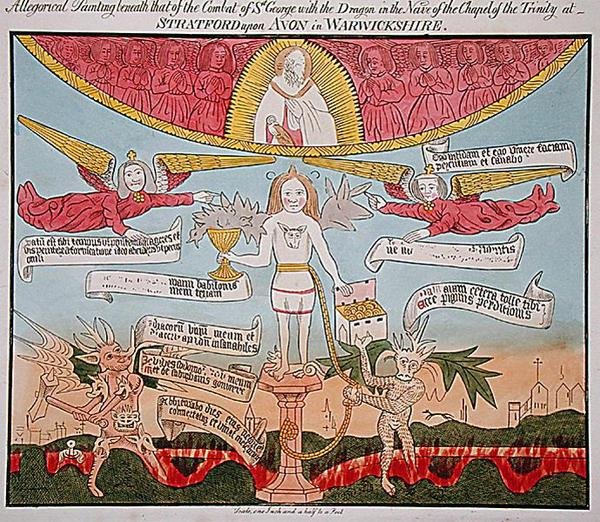 Allegorisk maleri under det af St. George med dragen i treenighedskapelets skib, fra 