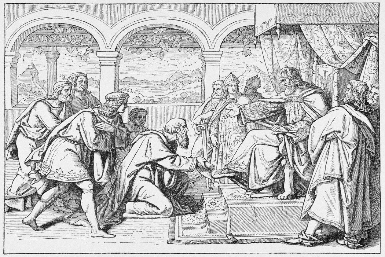 Ambassadors of Haroun al Raschid (c.766-809) before Charlemagne (768-814), fra The History of France, af Emile de Bonnechose, udgivet af Ward, Lock and Co, London af English School