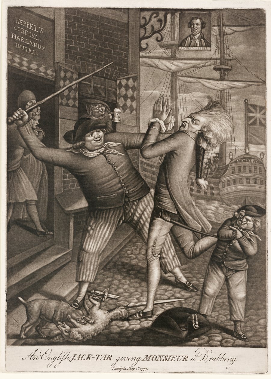 En engelsk Jack-Tar giver Monsieur en røvfuld, pub. 1779 (mezzotint) af English School