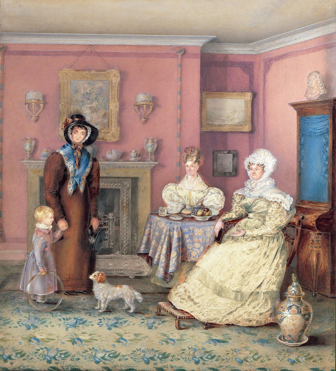 En engelsk William IV-stue i sensommeren, ca. 1830 (wc på papir) af English School