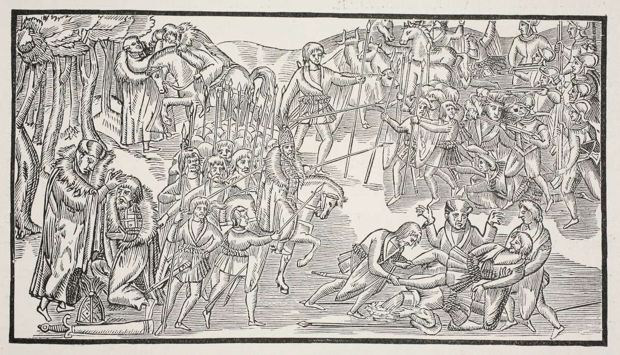 An Irish Chiefs Last Fight, 1581 (sepia-billede) af English School