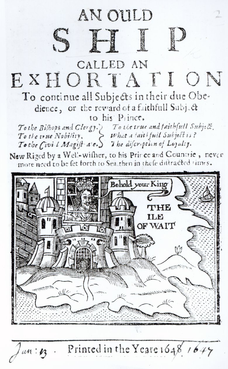 Et gammelt skib kaldet en formaning, Charles I fængslet på Carisbrooke Castle på Isle of Wight, ca. 1647 af English School